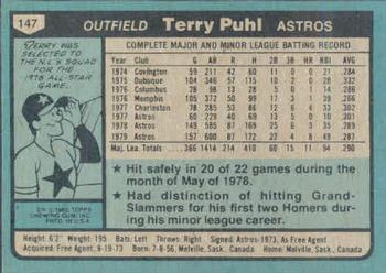1980 Topps #147 Terry Puhl Back