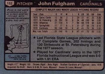 1980 Topps #152 John Fulgham Back