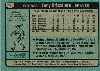 1980 Topps #156 Tony Brizzolara Back