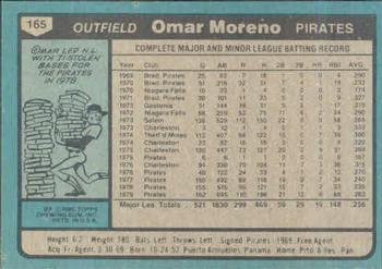 1980 Topps #165 Omar Moreno Back