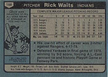1980 Topps #168 Rick Waits Back