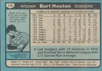 1980 Topps #170 Burt Hooton Back