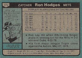 1980 Topps #172 Ron Hodges Back