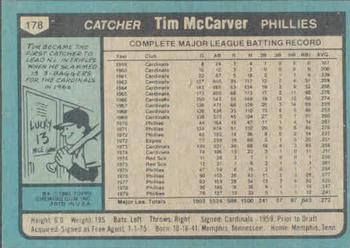 1980 Topps #178 Tim McCarver Back