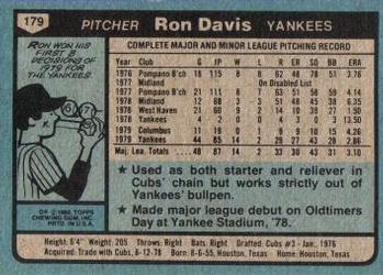 1980 Topps #179 Ron Davis Back
