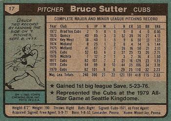 1980 Topps #17 Bruce Sutter Back
