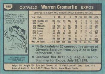 1980 Topps #180 Warren Cromartie Back