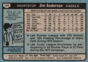 1980 Topps #183 Jim Anderson Back