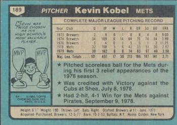 1980 Topps #189 Kevin Kobel Back