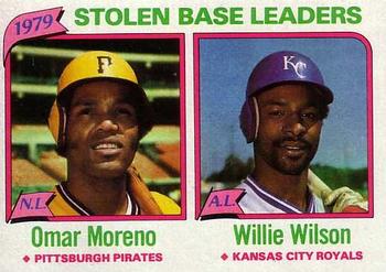 1980 Topps #204 1979 Stolen Base Leaders (Omar Moreno / Willie Wilson) Front