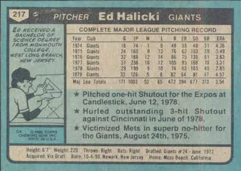 1980 Topps #217 Ed Halicki Back