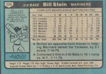 1980 Topps #226 Bill Stein Back