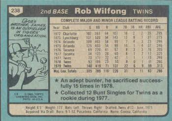 1980 Topps #238 Rob Wilfong Back