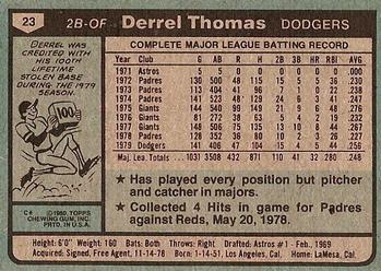 1980 Topps #23 Derrel Thomas Back