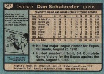 1980 Topps #267 Dan Schatzeder Back