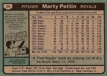 1980 Topps #26 Marty Pattin Back