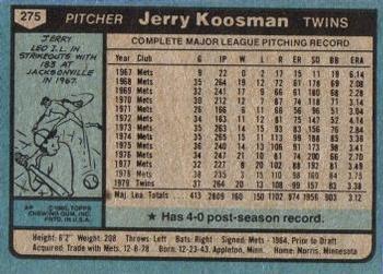 1980 Topps #275 Jerry Koosman Back