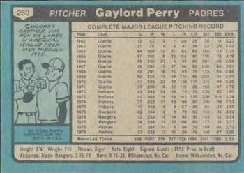 1980 Topps #280 Gaylord Perry Back