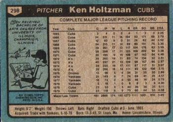 1980 Topps #298 Ken Holtzman Back