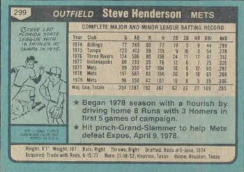 1980 Topps #299 Steve Henderson Back