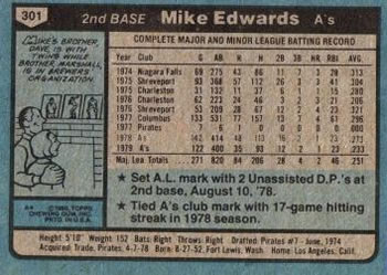 1980 Topps #301 Mike Edwards Back
