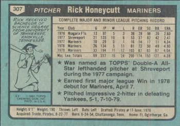 1980 Topps #307 Rick Honeycutt Back