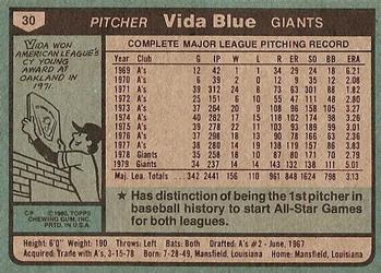 1980 Topps #30 Vida Blue Back