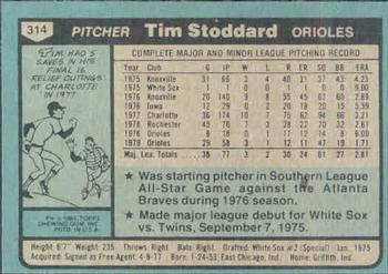1980 Topps #314 Tim Stoddard Back