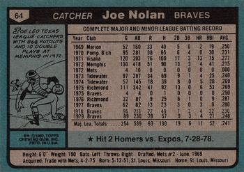 1980 Topps #64 Joe Nolan Back