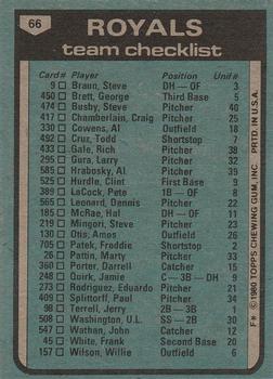 1980 Topps #66 Kansas City Royals / Jim Frey Back