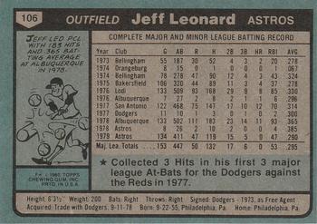 1980 Topps #106 Jeff Leonard Back