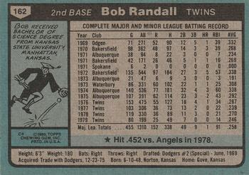 1980 Topps #162 Bob Randall Back