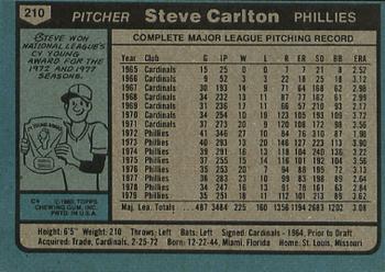 1980 Topps #210 Steve Carlton Back