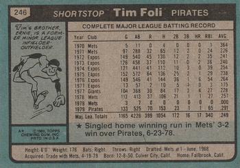 1980 Topps #246 Tim Foli Back