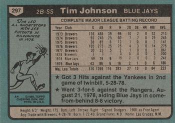 1980 Topps #297 Tim Johnson Back