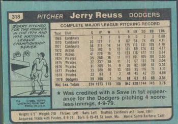 1980 Topps #318 Jerry Reuss Back
