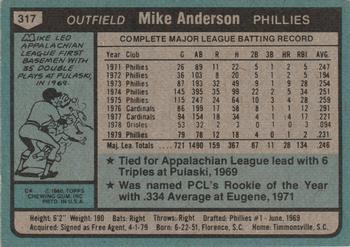 1980 Topps #317 Mike Anderson Back