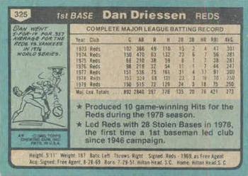 1980 Topps #325 Dan Driessen Back