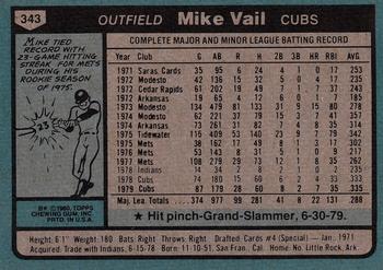 1980 Topps #343 Mike Vail Back