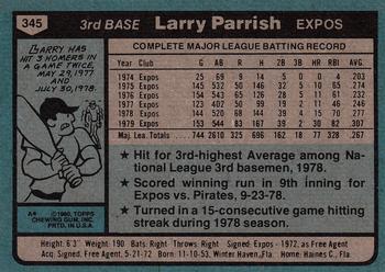 1980 Topps #345 Larry Parrish Back