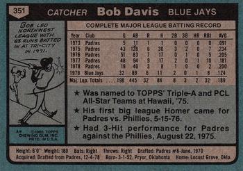 1980 Topps #351 Bob Davis Back