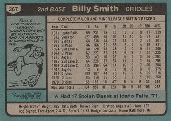 1980 Topps #367 Billy Smith Back