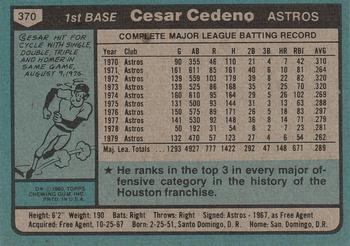 1980 Topps #370 Cesar Cedeno Back