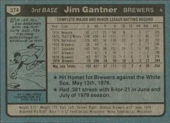 1980 Topps #374 Jim Gantner Back