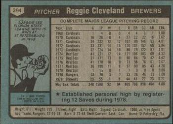 1980 Topps #394 Reggie Cleveland Back