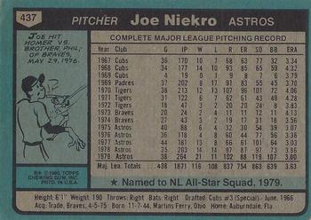 1980 Topps #437 Joe Niekro Back