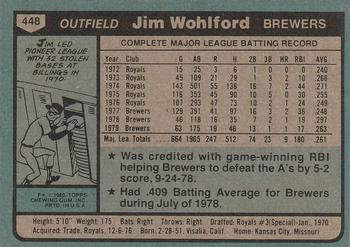 1980 Topps #448 Jim Wohlford Back
