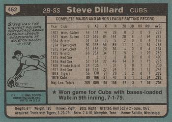 1980 Topps #452 Steve Dillard Back