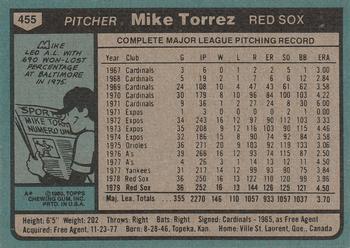 1980 Topps #455 Mike Torrez Back