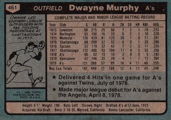 1980 Topps #461 Dwayne Murphy Back